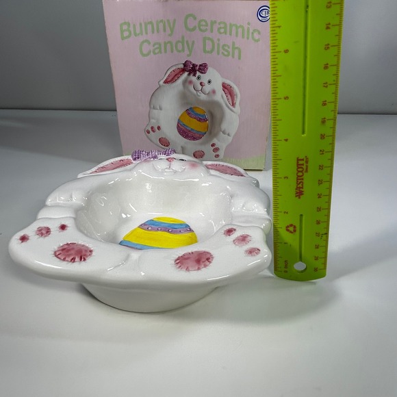 Vintage Easter Bunny Ceramic Candy Dish Egg Bowl Giftco w/ Box Spring Decor - Picture 8 of 13